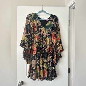 Betsey Johnson Black Floral Long Sleeve Dress